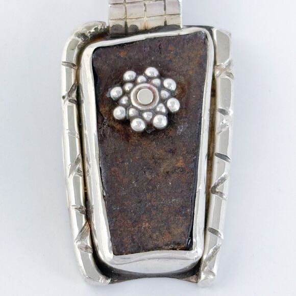Vintage Sterling Silver 925 Ornate Meteorite Pendant - Picture 7 of 9
